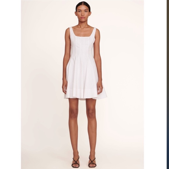 Staud Mini Wells Cotton Stretch Poplin Fit and Flare Dress - Picture 2 of 12
